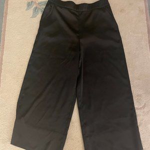 Zara Silk-like Black Satin Wide Leg Pants Women's Size L Pull On Price Drop